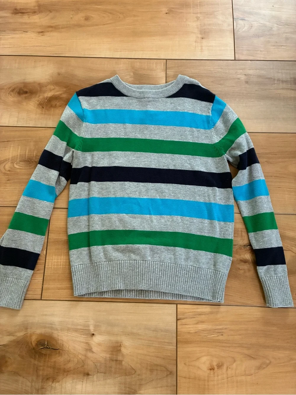 The Children's Place Gray Sweater with Blue, Green & Black Stripes